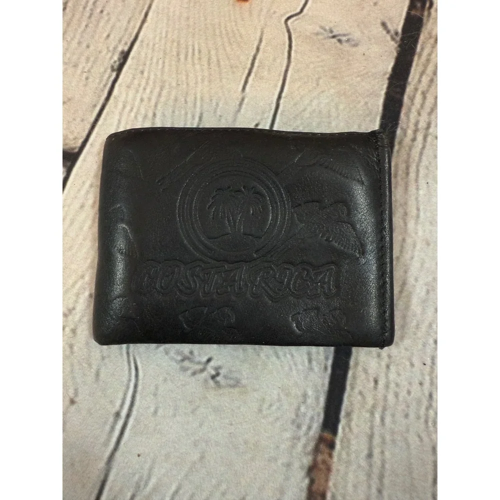 Costa Rica Black Leather Wallet Palm Tree Travel‎ Souvenir Bi-Fold